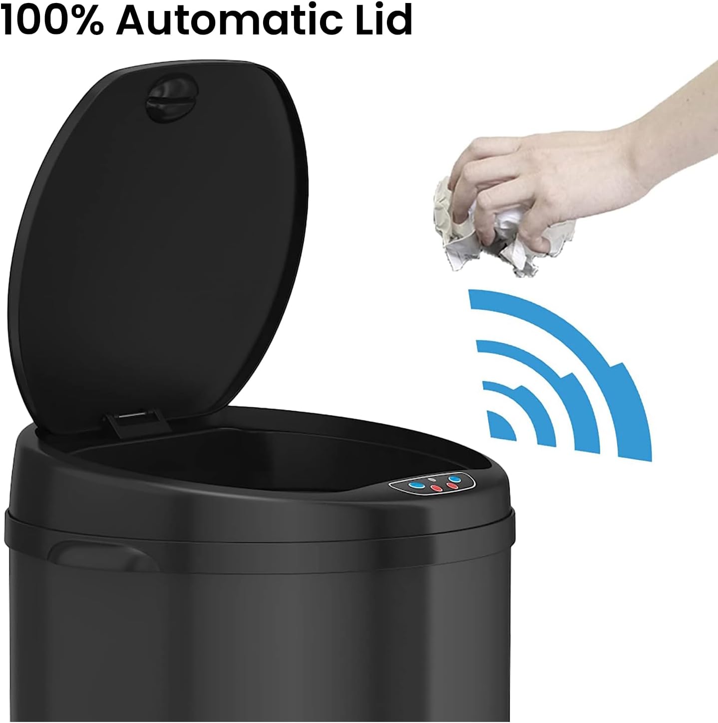 iTouchless 13 Gallon Round Sensor Kitchen Trash Can with Lid | Odor Filter