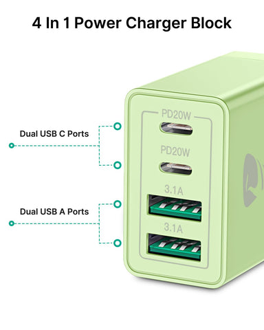 USB C Wall Charger 2-Pack, 40W 4-Port USB C Charger Block PD Power Delivery Fast Type C Charging Block Plug for iPhone 16/15/14/13/12/11/Pro Max, XS/XR/X, iPad, Samsung, Android Phones Charger Cube