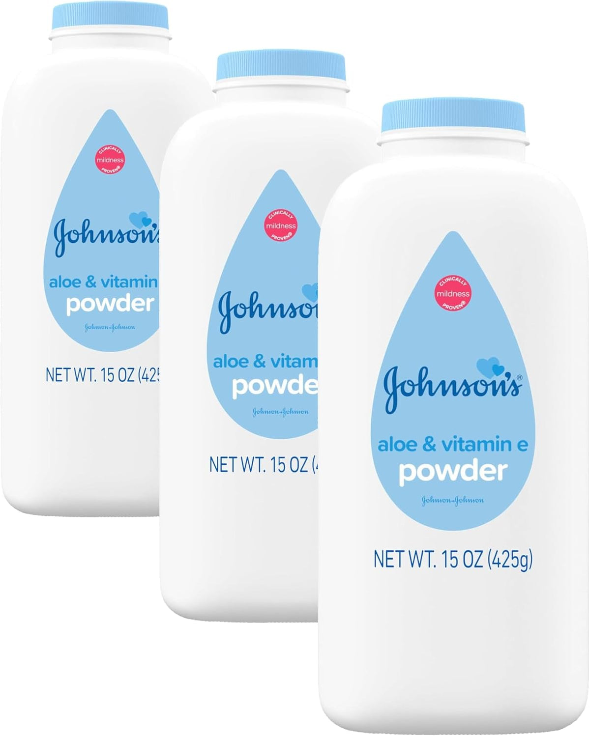 Johnson's Baby Powder with Naturally Derived Cornstarch, Aloe & Vitamin E for Delicate Skin, Hypoallergenic, Free of Parabens, Phthalates & Dyes for Gentle Baby Skin Care, 15 oz (Pack of 3)