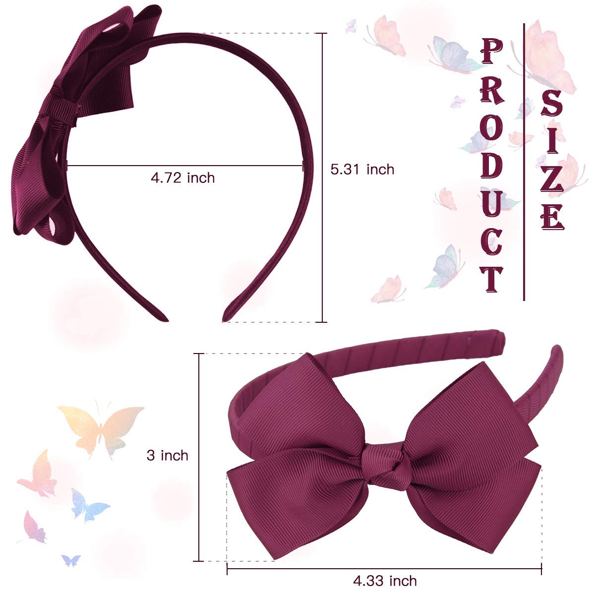 Cute Burgundy Bow Headband for Girls Toddlers.