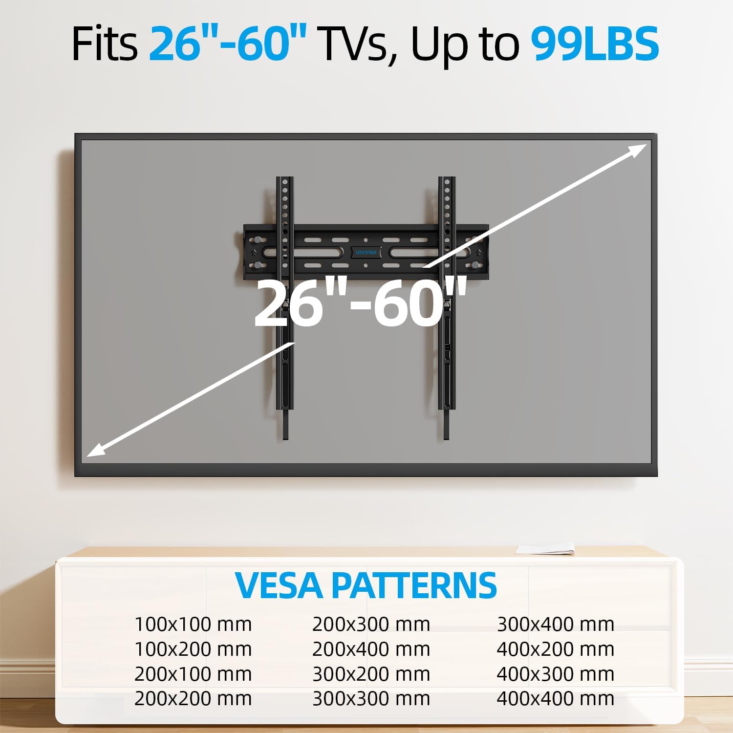 USX STAR Fixed TV Wall Mount Bracket for 32 42 43 50 55 60 Inch TVs