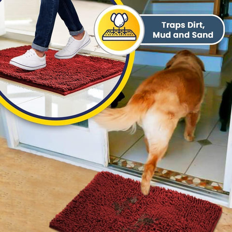 Muddy Mat® | Super Water Absorbent Door Mat Indoor, Microfiber Quick Dry Chenille Entryway Rug, Slip Resistant Front Door Mat, Indoor Mats for Entryway, Machine Washable Pet Rug, Red 59"x24"