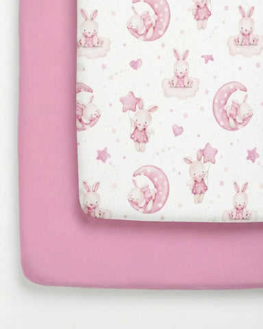 2-Pack Pack N Play Sheets - Playard Sheets - 38 x 26in, Bunny Dream