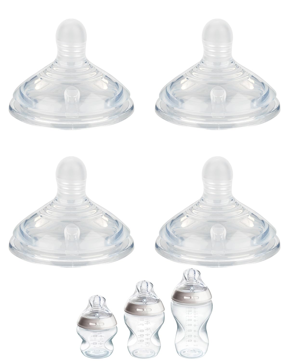 Silicone Nipple (S) for Tommee Tippee Natural Start Anti-Colic Baby Bottles, Slow Flow, 0m+, 4 Count