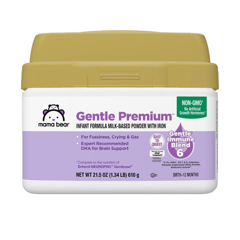 Amazon Brand - Mama Bear Gentle Premium Baby Formula Powder, DHA for Brain Support, Gentle Immune Blend 6, 2'FL HMO, For Fusiness, Crying & Gas, 21.5 oz, 1.34 pound (Pack of 1)