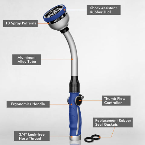 RESTMO Watering Wand Heavy Duty, 15-Inch Long Hose Nozzle Sprayer