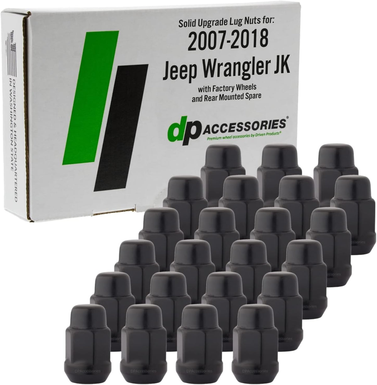 DPAccessories Lug Nuts Compatible with 2007-2018 Jeep Wrangler JK | Black OEM Style | Factory Aluminum Wheels Only | Set of 23 Wheel Nuts | DWRA2F-BK/023