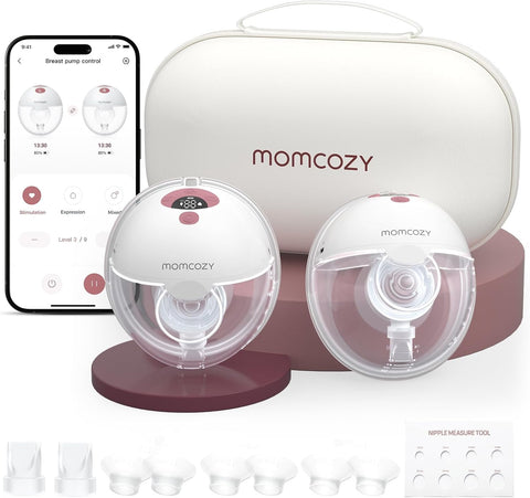 Momcozy M5 Smart APP Controlled Wearable Breast Pump, 2-Pack Cozy Red