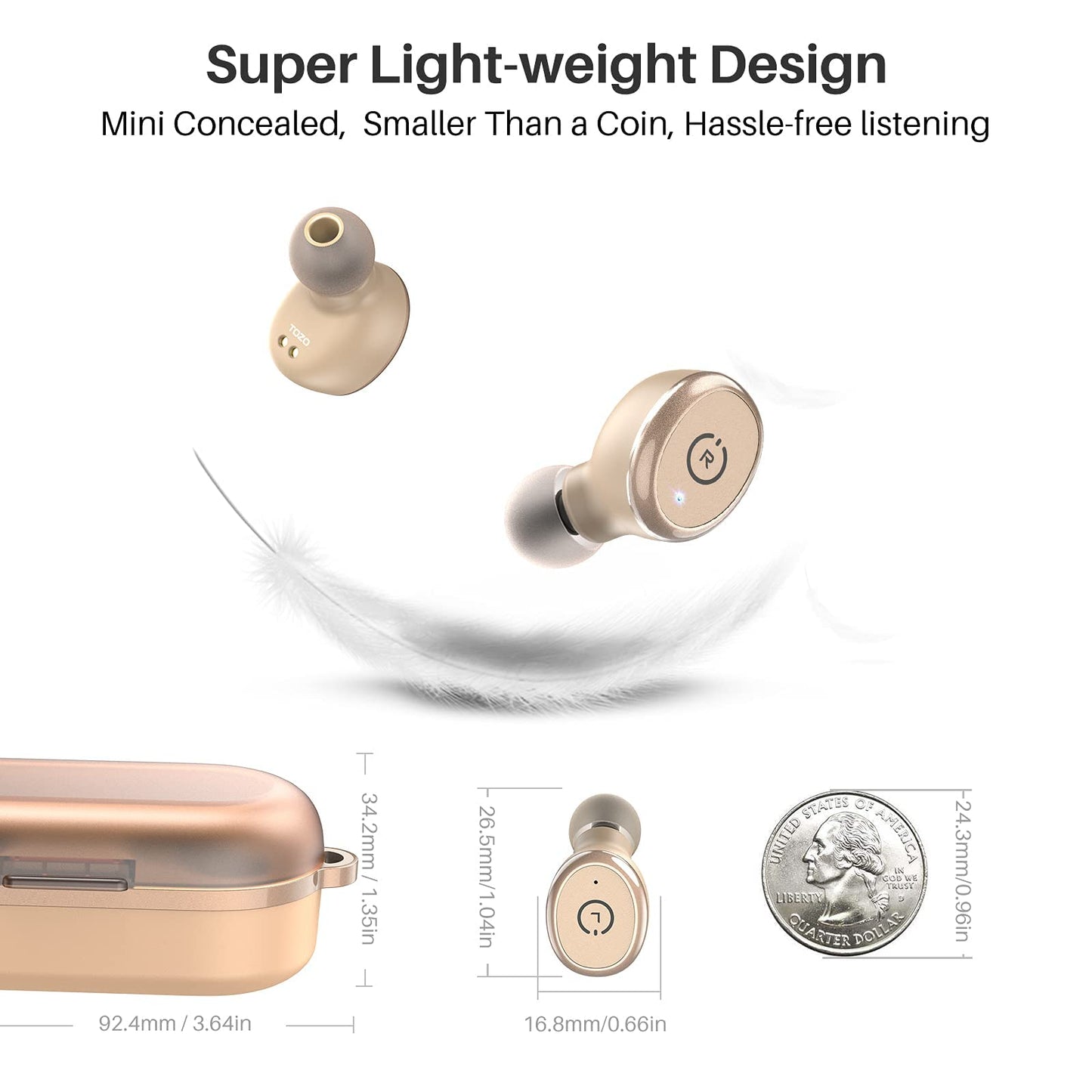 TOZO T10 Bluetooth 5.3 Wireless Earbuds with Wireless Charging Case IPX8 Waterproof Stereo Headphones in Ear Built in Mic Headset Premium Sound with Deep Bass for Sport Khaki