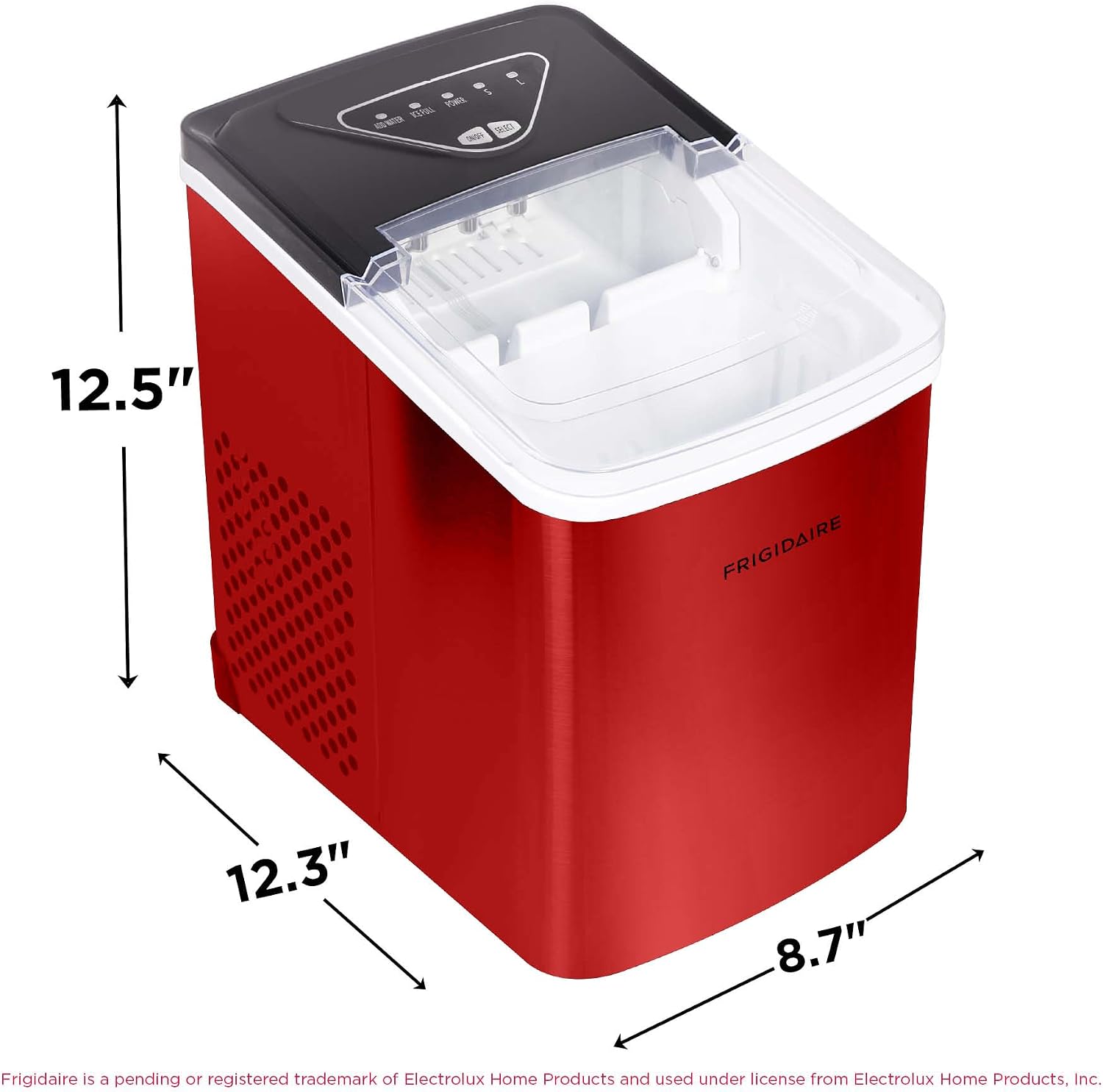 Frigidaire Compact Countertop Ice Maker, 26lbs of Ice per Day, Red Stainless