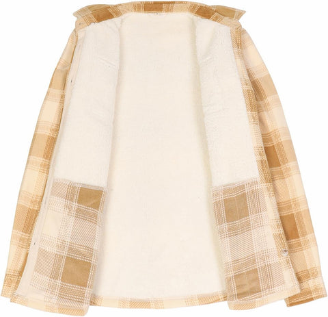 ThCreasa Womens Sherpa lined Button Up Plaid Shacket with Pockets