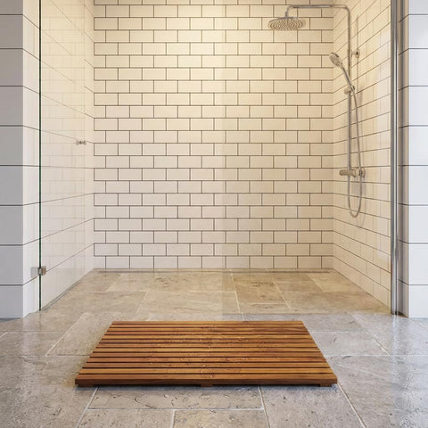 Bare Decor Zen Spa Shower or Door Mat in Solid Teak Wood and Oiled Finish, 31.5 by 19.5-Inch