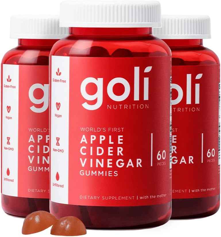 Goli Apple Cider Vinegar Gummies - Worlds First ACV Gummy with Vitamin B12, Beetroot & Pomegranate - Vegan, Non-GMO, Gluten-Free, 180 Count (3 Pack)