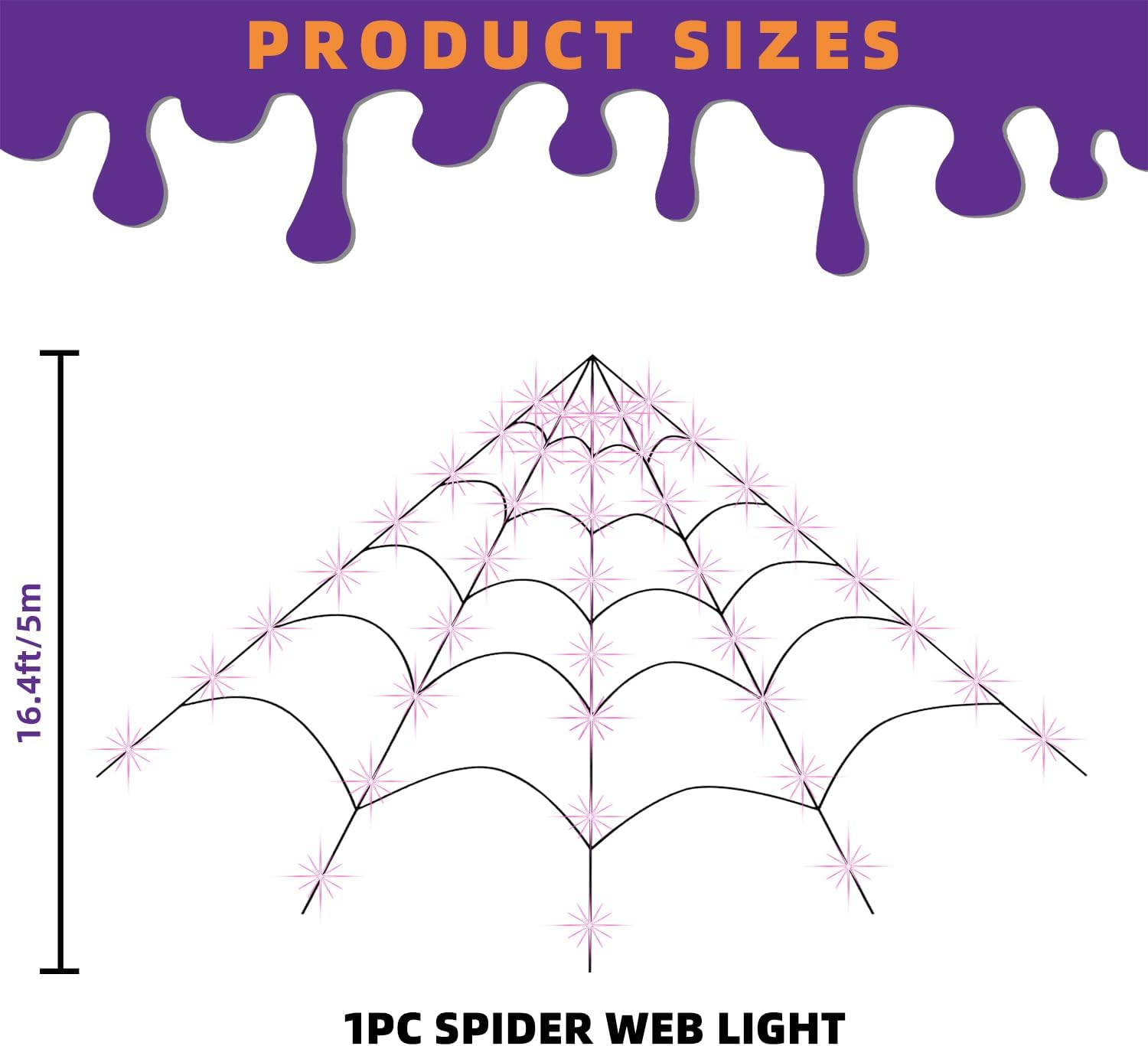 250 LED Halloween Spider Web Light, 200" Large Light Up Spider Web