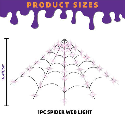 250 LED Halloween Spider Web Light, 200" Large Light Up Spider Web