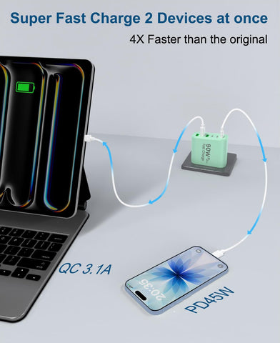 90W GaN USB C Charger Block,6-Port USB C Wall Charger Fast Charging 45W PD Power Adapter for iPhone 17Pro Max/Samsung Galaxy S24 Ultra/Tabs/MacBook Air/iPad Pro for Home Travel (Green, One)