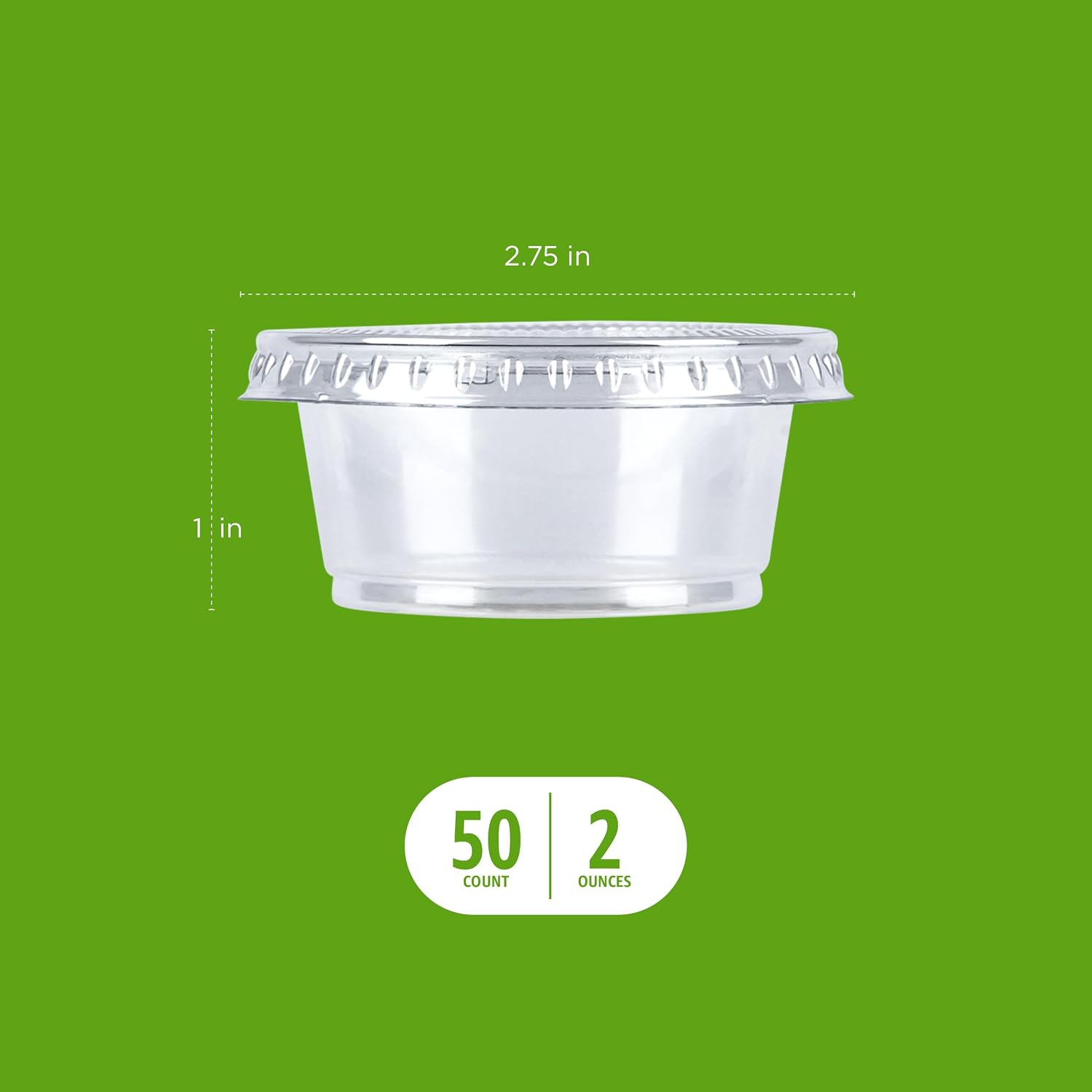 Amazon Basics Disposable Plastic To-Go Cups and Lids, Mini, 2oz, 50 Count, BPA Free, for Condiment, Salad Dressing, Sauces, Jello Shots