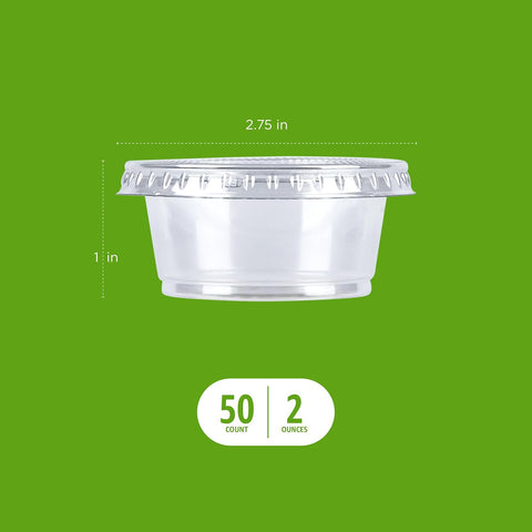 Amazon Basics Disposable Plastic To-Go Cups and Lids, Mini, 2oz, 50 Count, BPA Free, for Condiment, Salad Dressing, Sauces, Jello Shots