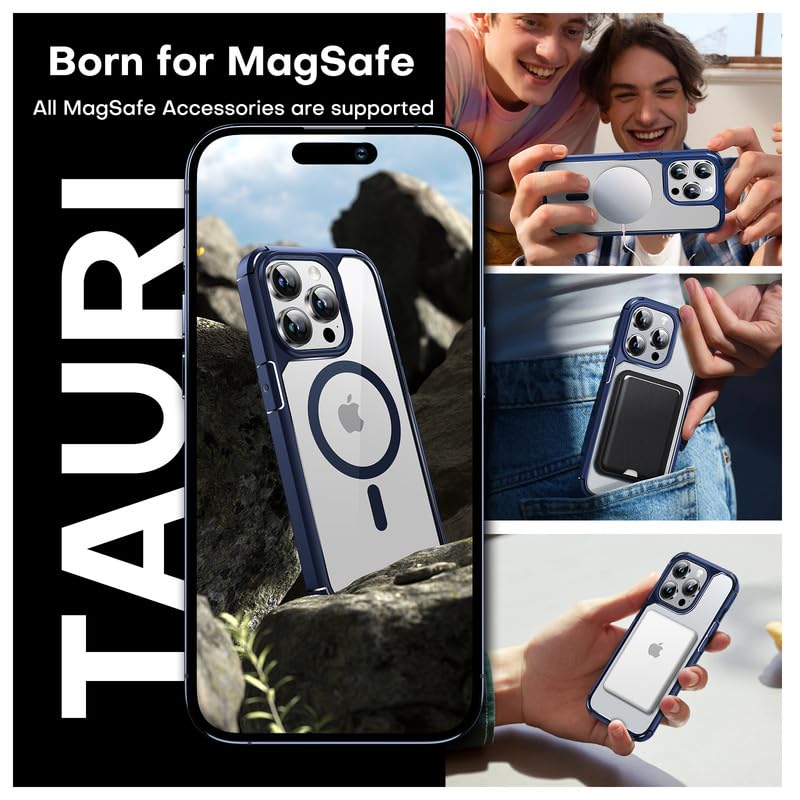 TAURI for iPhone 15 Pro Max Case Blue, [Compatible with Magsafe] with 2X Screen Protector + 2X Camera Lens Protector, Military-Grade Protection, Magnetic Slim Phone Case for iPhone 15 Pro Max