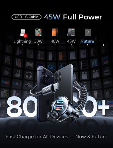 LISEN 90W for iPhone 17 16 15 Pro Max Car Charger USB C Fast Charge