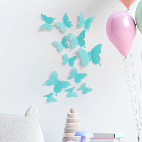 Cute Blue Butterfly Wall Decor 24 pcs, Girls Room Wall Decals, Teal Aesthetic Butterflies Stickers for Nursery Decorations, Baby Toddler Room Decor for Girls