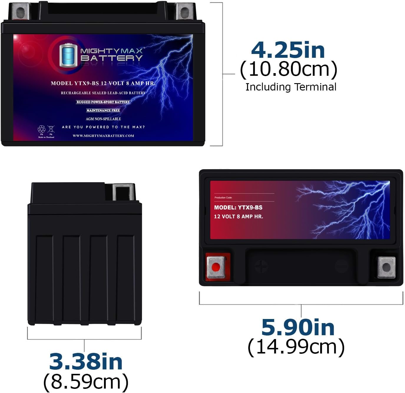 Mighty Max Battery YTX9-BS -12 Volt 8 AH, 135 CCA, Rechargeable Maintenance Free SLA AGM Motorcycle Battery