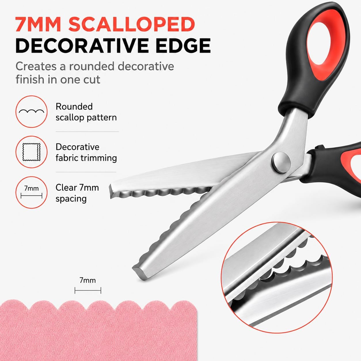 Scalloped Pinking Shears for Fabric, 7mm Decorative Edge Craft Scissors