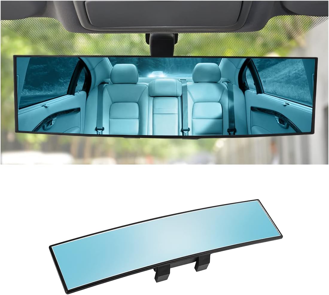 8sanlione 12 Inch Panoramic Car Rearview Mirror, Blue