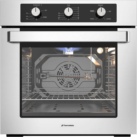 ThermoMate 24 Inch Gas Wall Oven, ETL Certified, Natural Gas Oven with Bake Broil Rotisserie Functions, 2.12 Cu.Ft, Convenction Fan, Timer, 120V Cord Plug, Stainless Steel
