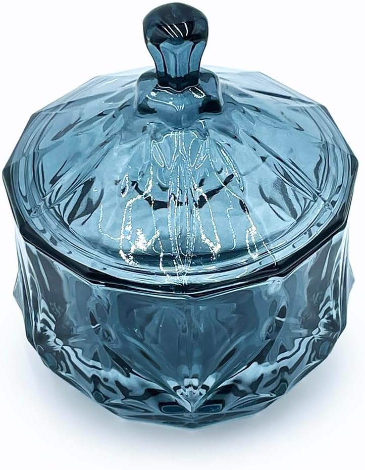 8oz Glass Candy Dish with Lid,Small Crystal Candy Jar,Apothecary Jar for Cotton Balls,Q Tips, Small Accessories,Office,Bathroom,Dining Room Organizer(Gray)
