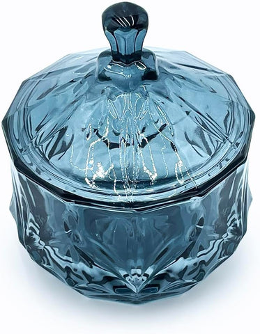 8oz Glass Candy Dish with Lid,Small Crystal Candy Jar,Apothecary Jar for Cotton Balls,Q Tips, Small Accessories,Office,Bathroom,Dining Room Organizer(Gray)