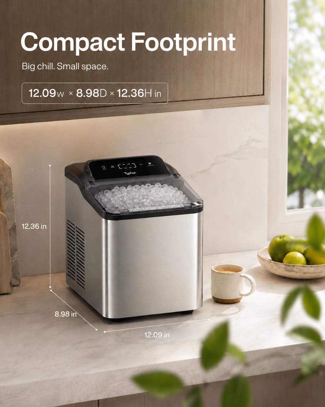 Typhur Nugget Ice Maker Countertop, One-Touch Deep Cleaning, Arctic Silver