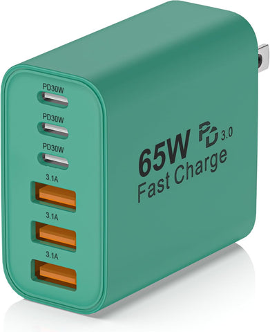 65W USB C Charger Block,6-Port Multi Device Fast Charger PD QC Wall Adapter