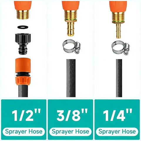 VANPET All Metal Sprayer Wand,1/4" & 3/8" & 1/2" Brass Barbs Sprayer Wand Replacement, Built-in Shut Valve Stainless Steel & 2 Hose Clamps