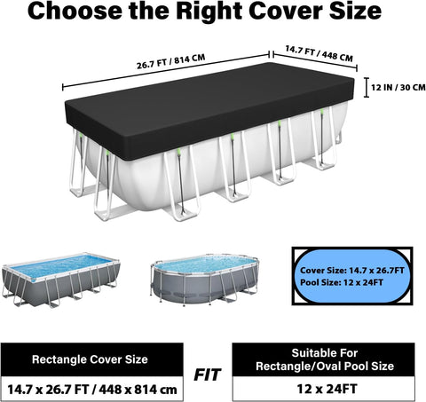 Safana 12x24 ft Rectangle Winter Pool Cover for Above Ground Pool 420D