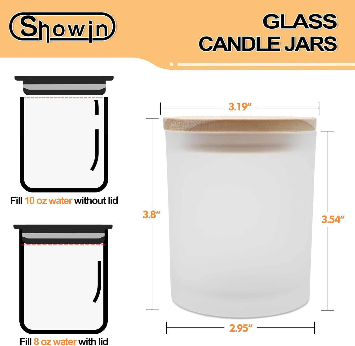 SHOWIN 10 OZ Thick Candle Jars for Making Candles 15 Pcs, Empty Jars with Wood Lids for Candle Making, Sample Container, Frosted White