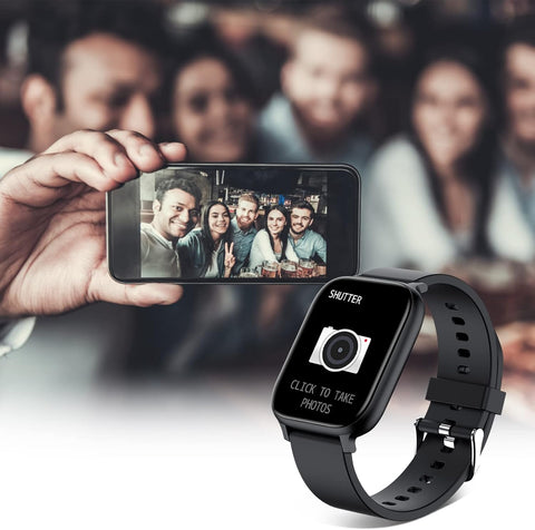 Smart Watch for Men Women Compatible with iPhone Samsung Android Phone 1.69 inch Full Touch Screen IP68 Waterproof Bluetooh Fitness Tracker Heart Rate/Sleep Monitor (Black)
