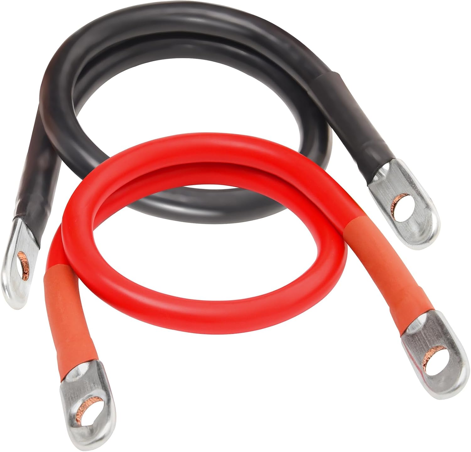 TOPDC 2 AWG Battery Cable Pair, 24 Inch Pure Copper, 3/8 Inch Ring Lugs