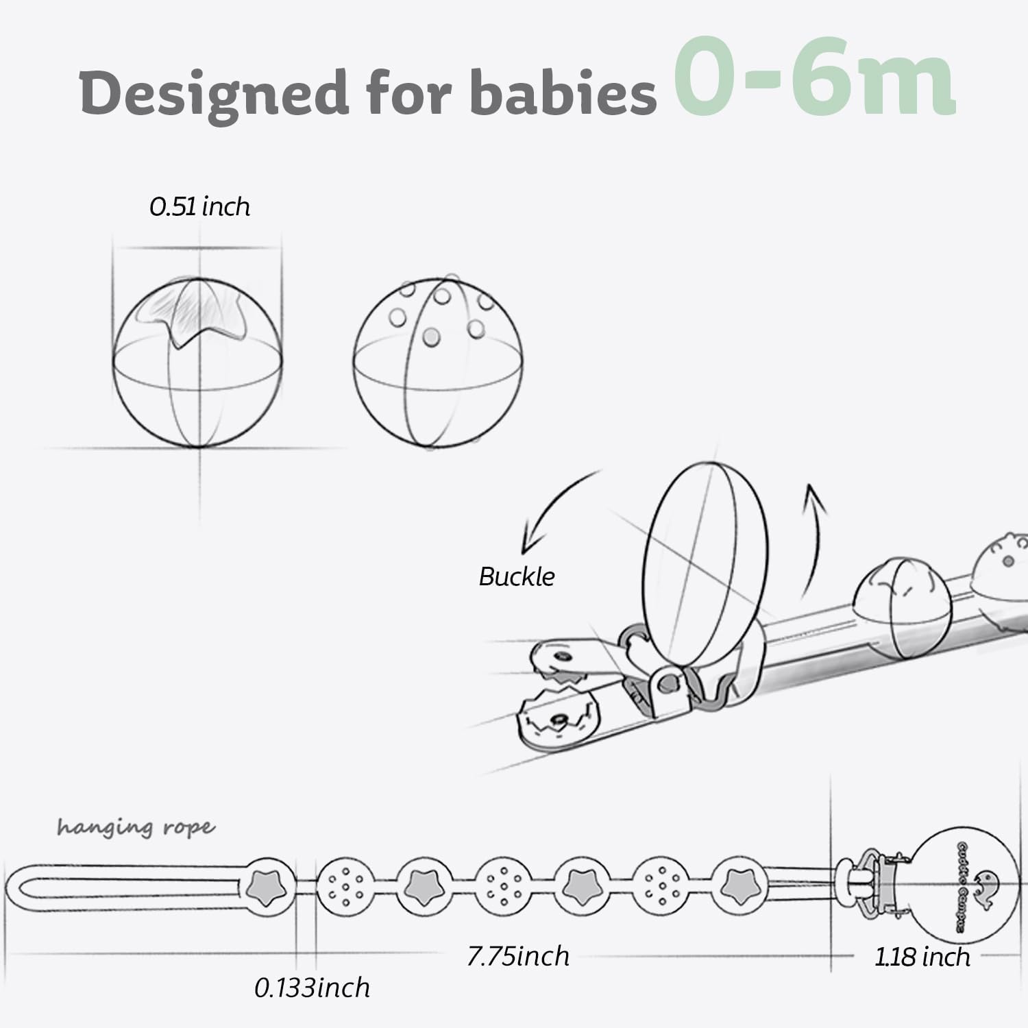 Cuddle Campus Silicone Pacifier Clip Holder with One Piece Design,Soft Flexible Binky Clips with Texture for Baby Boy and Girl Pack of 4 (0-6m)