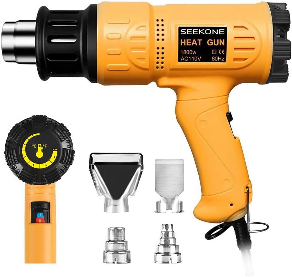 SEEKONE 1800W Heat Gun Variable Temp 122℉-1202℉ for Crafts, Shrink Wrap