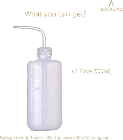 BEADNOVA Irrigation Bottle 500ml 17oz Indoor Plant Watering Can Water Squirt Bottle Plastic Rinse Bottle for Eyelash Extensions Eye Wash Tattoo Lab (1pc)