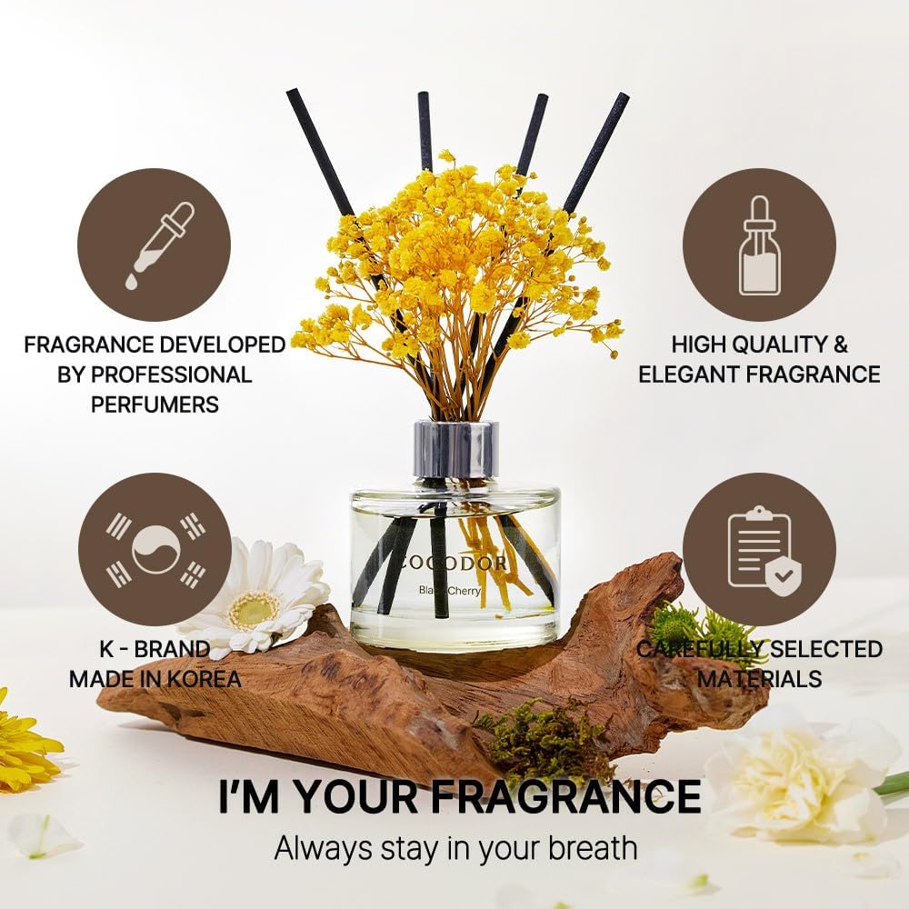 COCODOR Flower Reed Diffuser Set / 6.7oz / Cashmere Vanilla/Scent Diffuser with Sticks Home Fragrance Reed Diffuser for Bathroom Shelf Decor