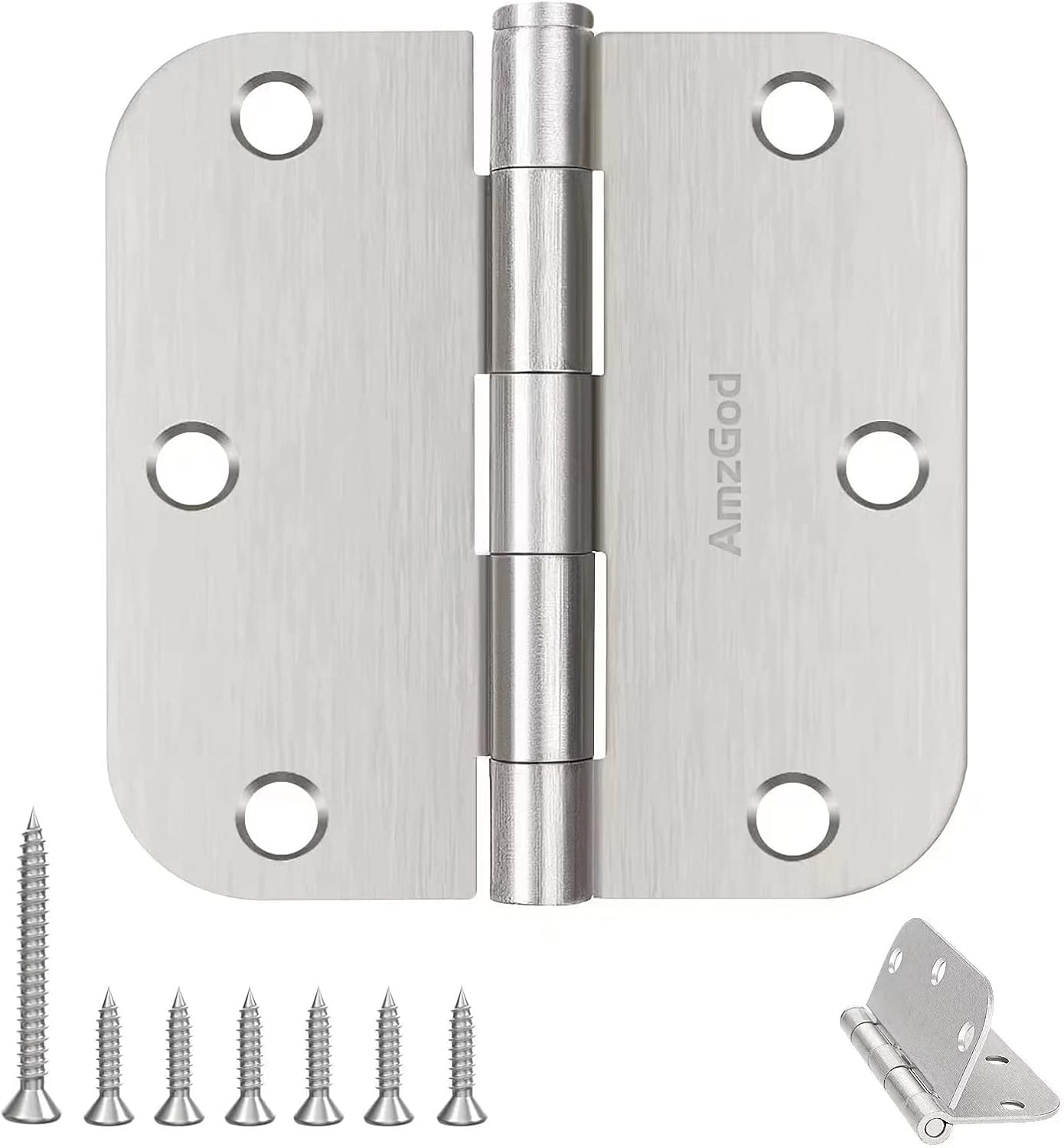Door Hinges Brushed Nickel - 3 Pack Satin Nickel 3.5 Inch Rounded Interior Door Hinges with 5/8" Radius - Flat Iron Residential Standard 3 1/2 Inches Silver Door Hardware