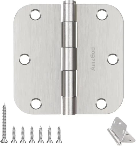 Door Hinges Brushed Nickel - 3 Pack Satin Nickel 3.5 Inch Rounded Interior Door Hinges with 5/8" Radius - Flat Iron Residential Standard 3 1/2 Inches Silver Door Hardware