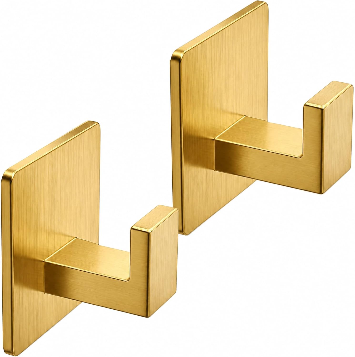 VAEHOLD Adhesive Towel Hooks, Heavy Duty Wall Hooks for Hanging Coat, Hat, Towel, Robe, Clothes, Shower Hook for Door, Office, Kitchen, Bathroom - 2 Pack (Gold)