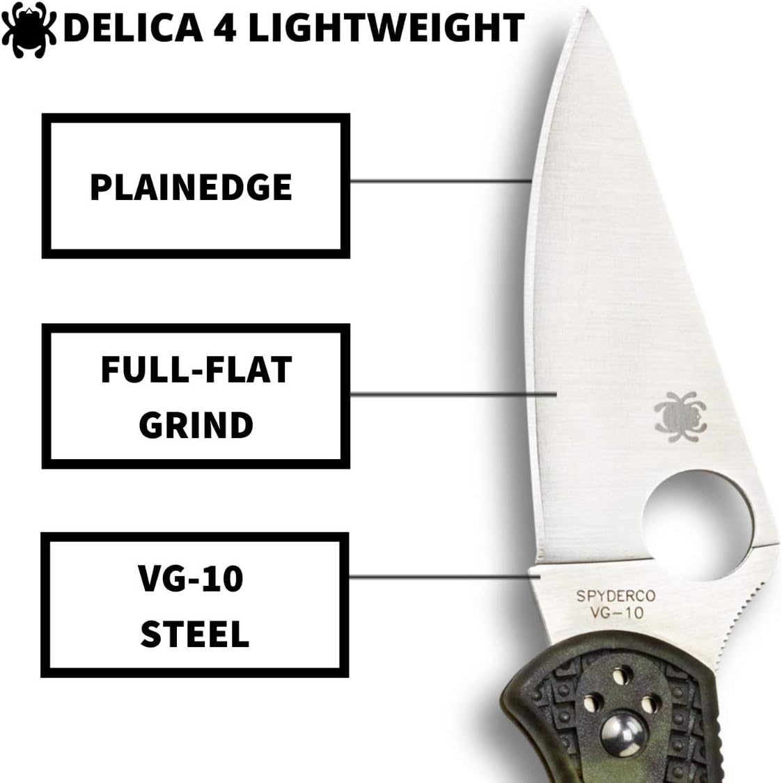 Spyderco Delica 4 Lightweight 7.15" Signature Folding Knife with 2.90" Flat-Ground Steel Blade and High-Strength FRN Handle - PlainEdge Grind