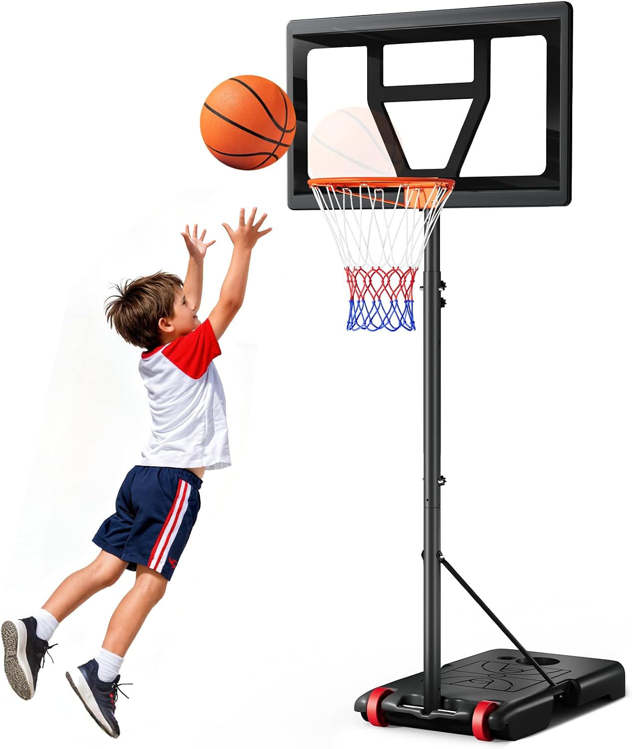 Yohood Kids Basketball Hoop Outdoor Height Adjustable 3-7 FT, Portable Basketball Goal System for Kids Youth Teens in Backyard/Driveway/Indoor, Shatterproof Backboard and Stable Base