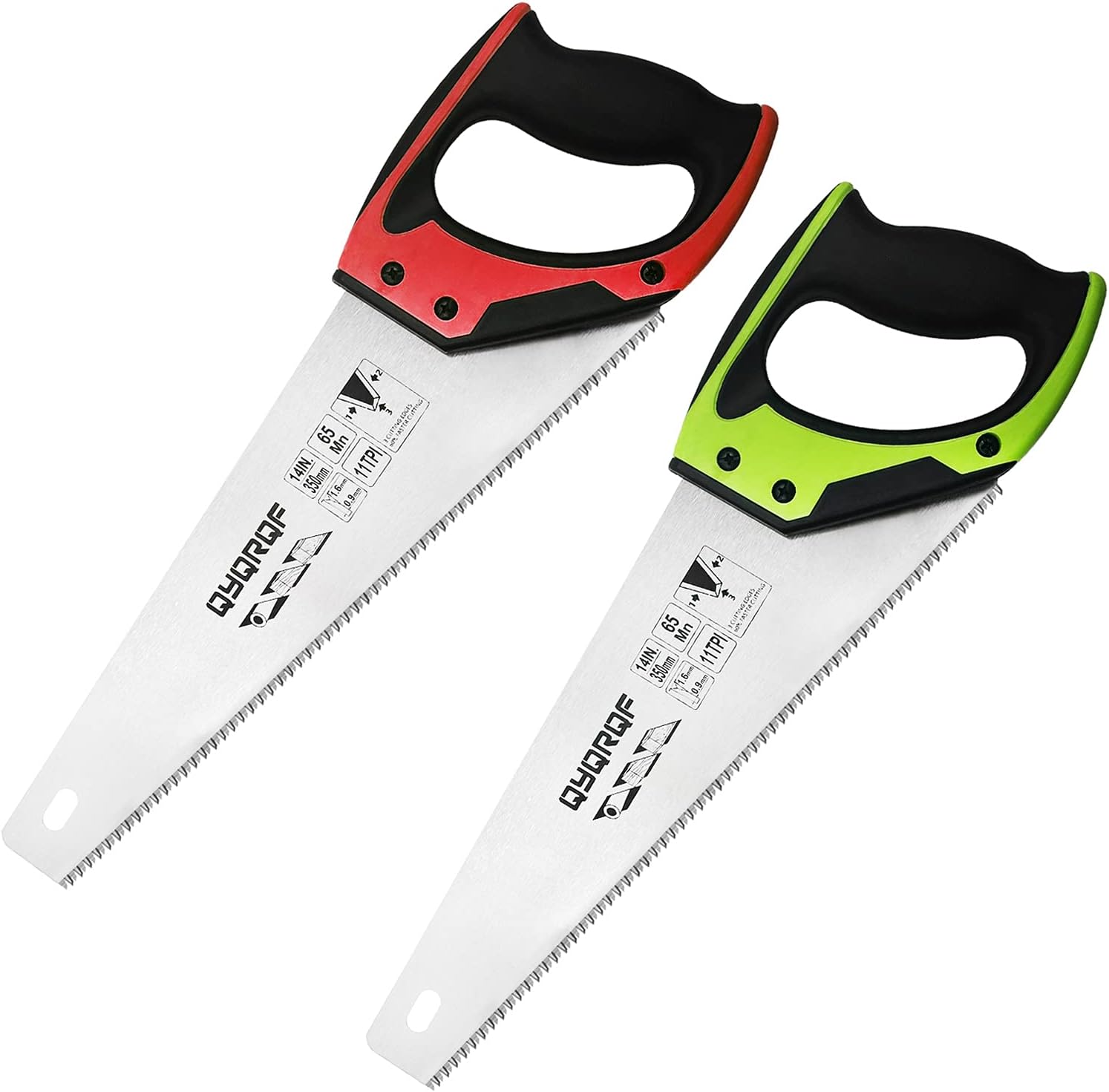 14 in. Pro Hand Saw, 11 TPI Fine-Cut Soft-Grip Hardpoint Handsaw Perfect for Sawing, Trimming, Gardening, Cutting Wood, Drywall, Plastic Pipes, Sharp Blade, Ergonomic Non-Slip Handle (green)