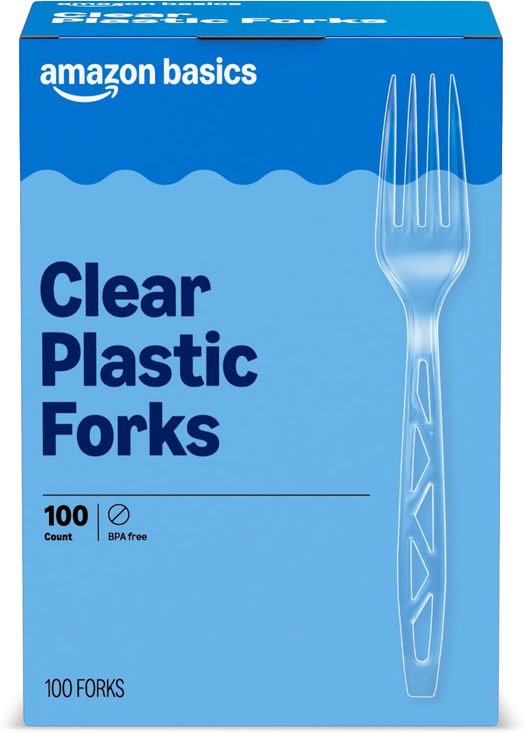 Amazon Basics Disposable Clear Plastic Forks, Premium Quality, 100 Count, Large Pack, Packaging May Vary