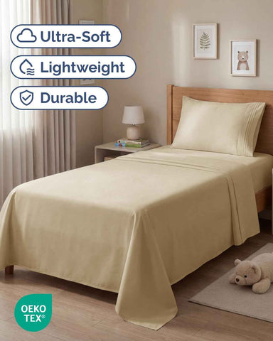 Twin Size 3 Piece Sheet Set - Comfy Breathable & Cooling Sheets - Beige